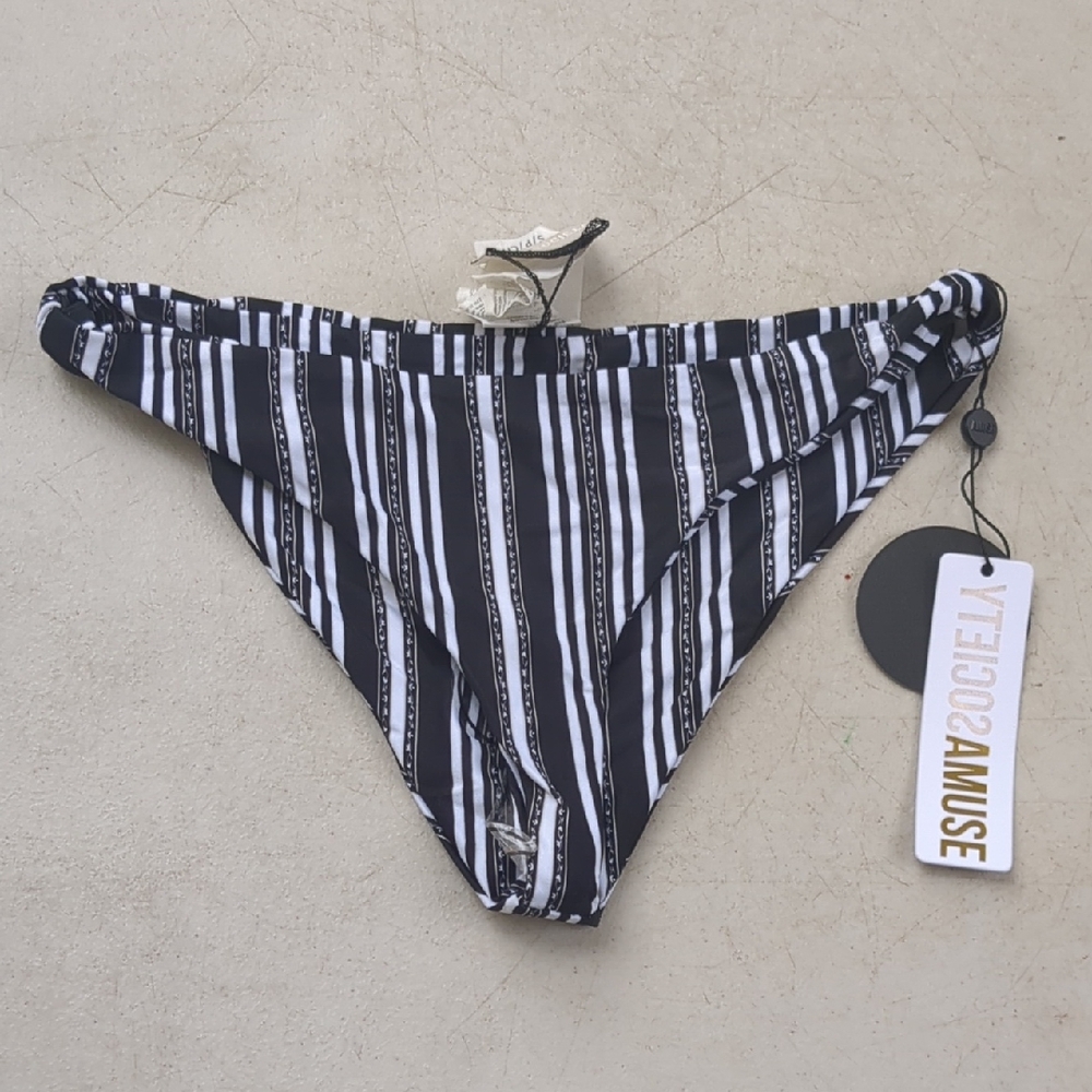 Amuse Society Black and White Striped Bikini Bottom